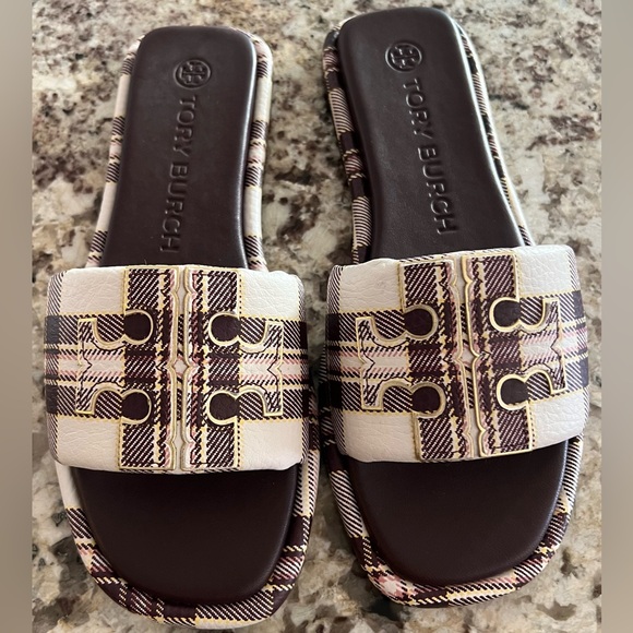 Tory Burch Double T Slide Logo Sandal Shoes 7.5 - Picture 7 of 10